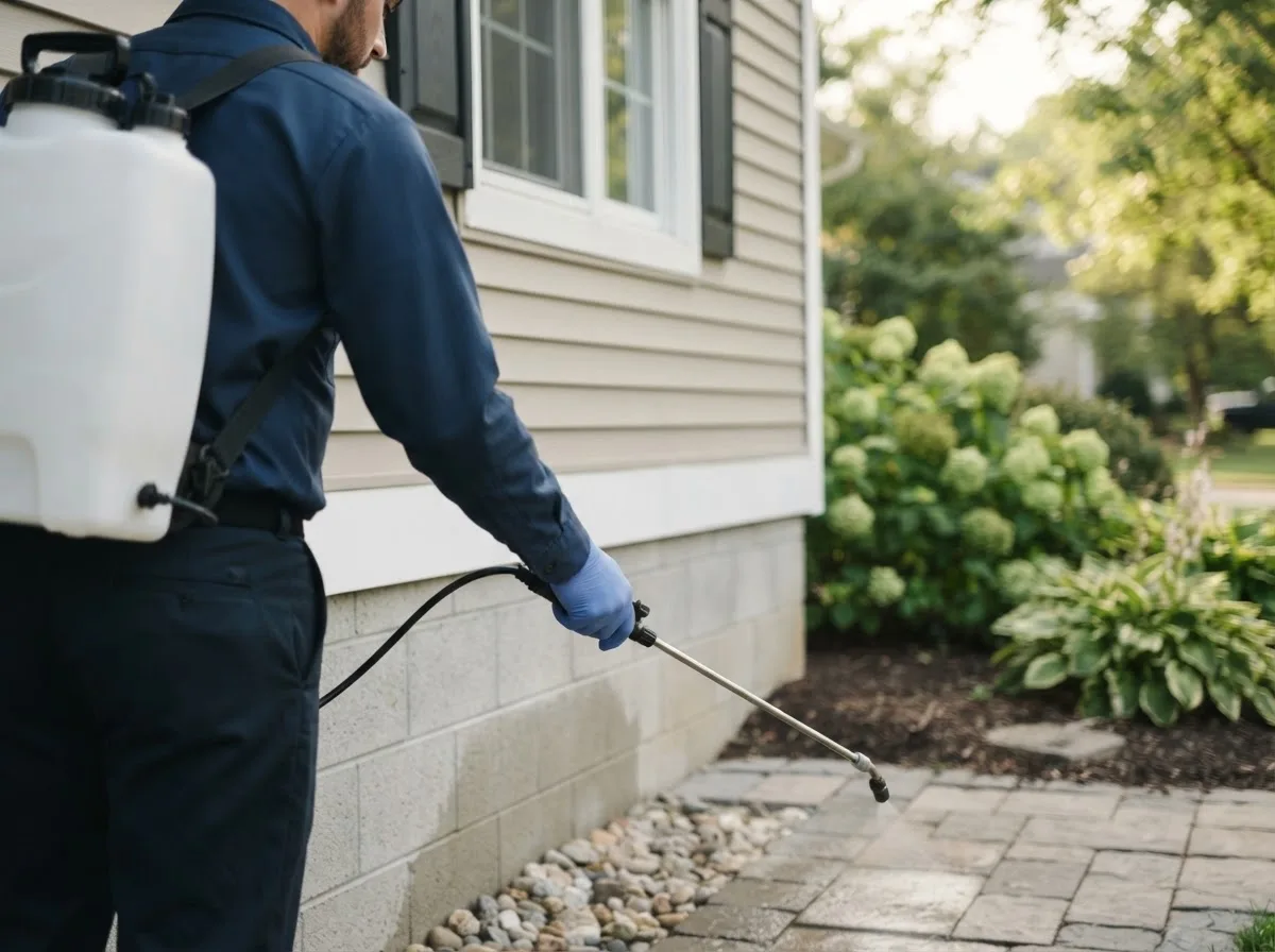 Pest control technician inspecting a home in Mears, VA